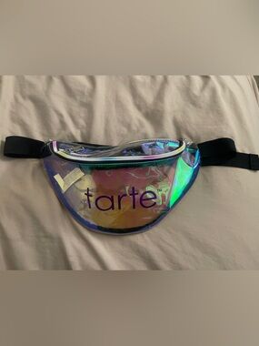 tarte Iridescent Rainbow Clear Belt Bag with Black Strap